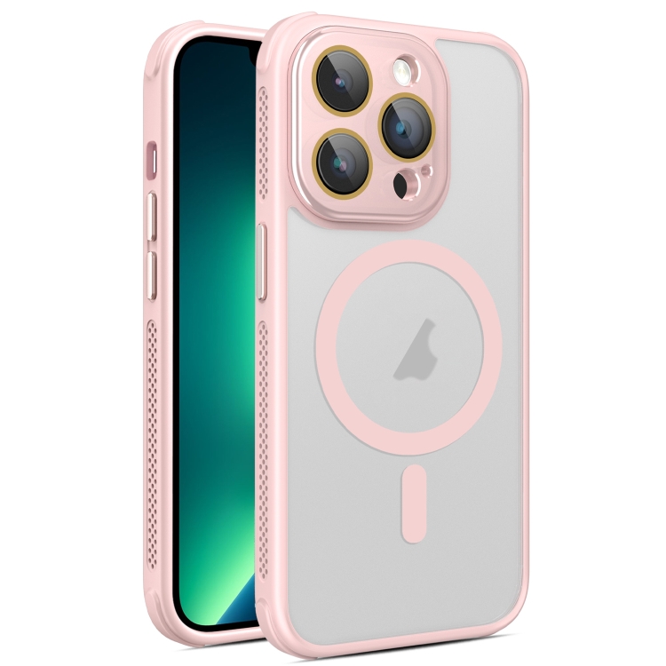 

For iPhone 13 Pro Max Hardware Side Cooling Skin Feel Frosted MagSafe Magnetic Phone Case with Lens Film(Pink)