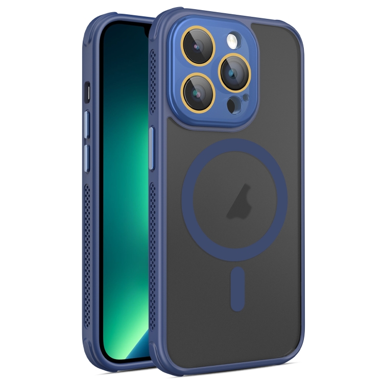 

For iPhone 13 Pro Hardware Side Cooling Skin Feel Frosted MagSafe Magnetic Phone Case with Lens Film(Blue)