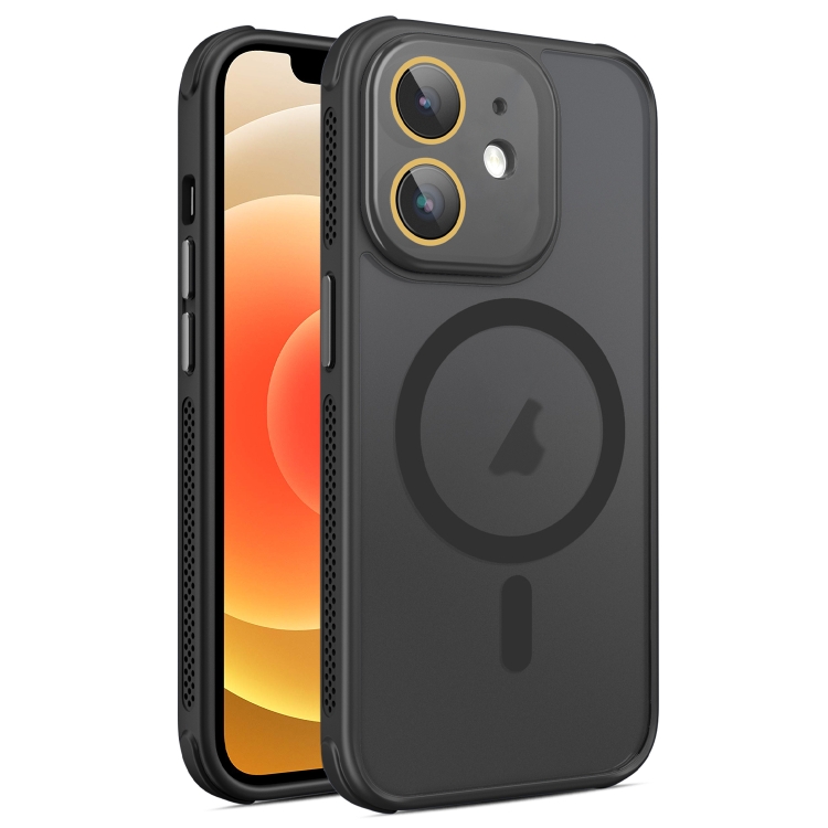 

For iPhone 12 Hardware Side Cooling Skin Feel Frosted MagSafe Magnetic Phone Case with Lens Film(Black)
