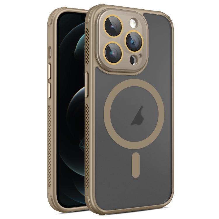 

For iPhone 12 Pro Max Hardware Side Cooling Skin Feel Frosted MagSafe Magnetic Phone Case with Lens Film(Gold)