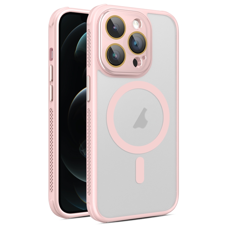 

For iPhone 12 Pro Hardware Side Cooling Skin Feel Frosted MagSafe Magnetic Phone Case with Lens Film(Pink)