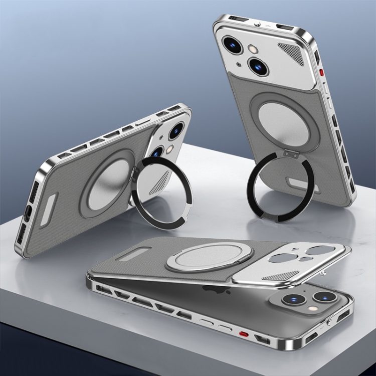 

For iPhone 13 Metal Snap Buckle 360 Degree Rotating MagSafe Magnetic Holder Phone Case(Dark Grey Silver)
