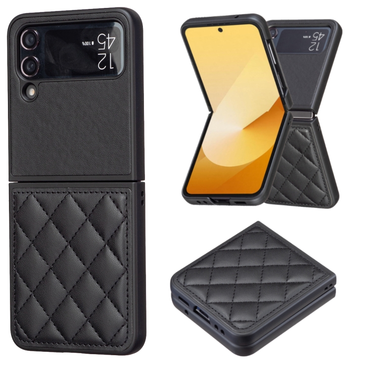 

For Samsung Galaxy Z Flip4 Rhombus-shaped Leather Back Cover Phone Case(Black)