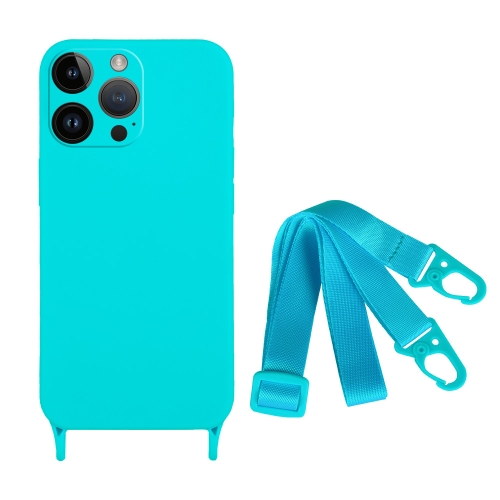 

For iPhone 15 Pro Max Fine Hole Silicone Phone Case with Lanyard(Blue)