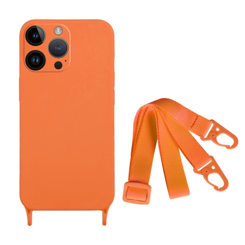 

For iPhone 15 Pro Fine Hole Silicone Phone Case with Lanyard(Orange)