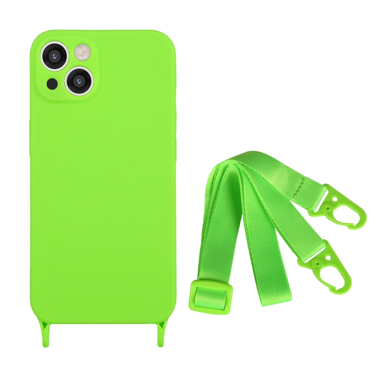 

For iPhone 14 Fine Hole Silicone Phone Case with Lanyard(Green)