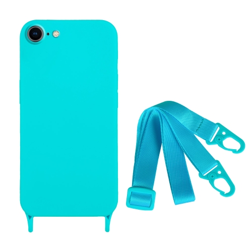 

For iPhone SE 2022 / 2020 Fine Hole Silicone Phone Case with Lanyard(Blue)