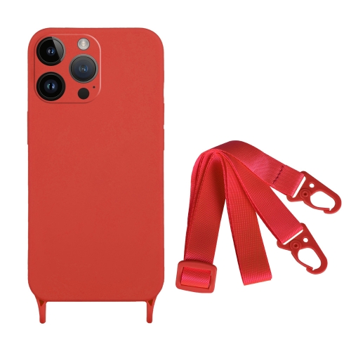 

For iPhone 13 Pro Max Fine Hole Silicone Phone Case with Lanyard(Dark Red)