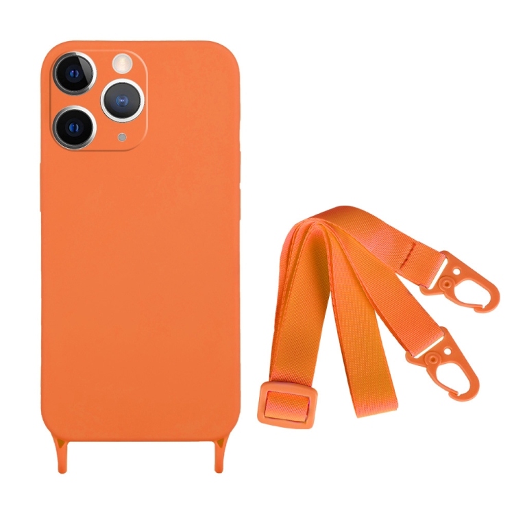 

For iPhone 11 Pro Fine Hole Silicone Phone Case with Lanyard(Orange)
