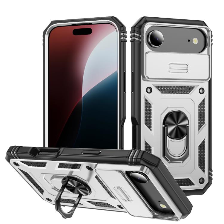 

For iPhone Air Sliding Camshield TPU + PC Phone Case with Holder(White+Black)