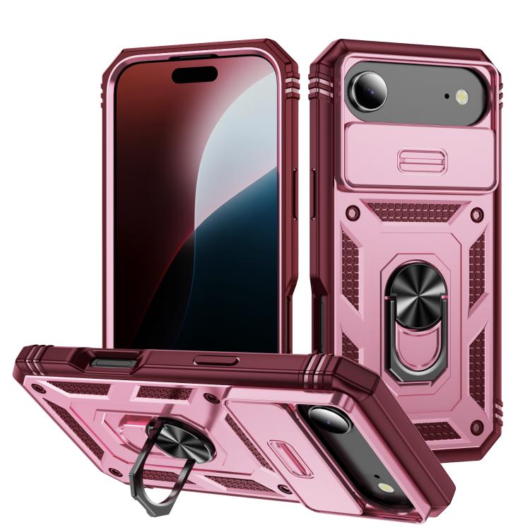

For iPhone Air Sliding Camshield TPU + PC Phone Case with Holder(Pink+Rose Red)