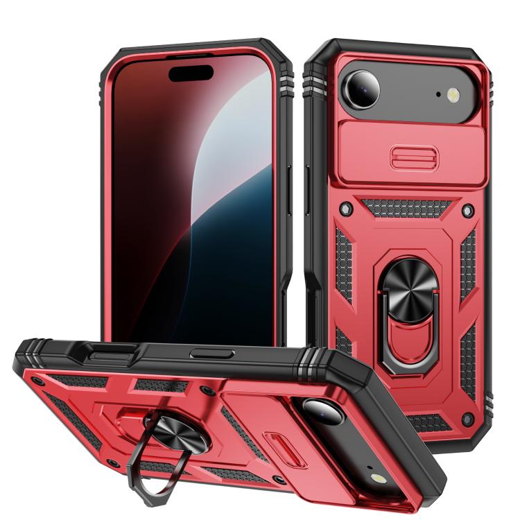 

For iPhone 17 Air Sliding Camshield TPU + PC Phone Case with Holder(Red+Black)