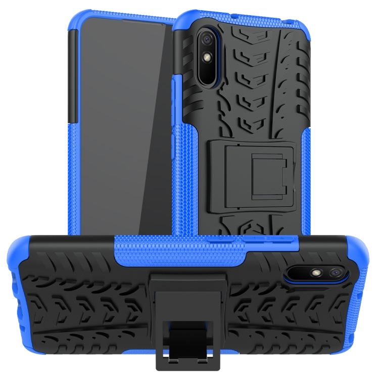 

For Xiaomi Redmi 9A Tire Texture Shockproof TPU+PC Protective Case with Holder(Blue)