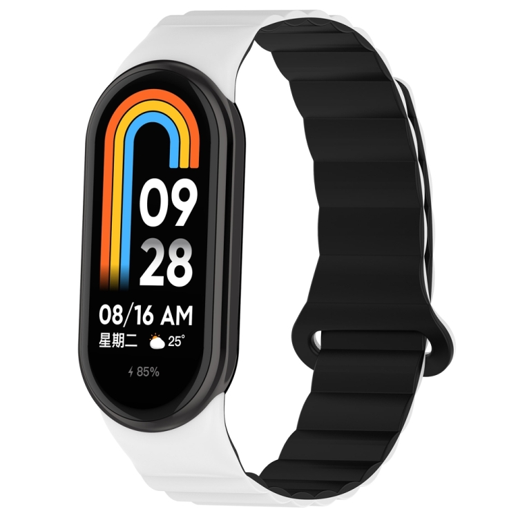 

For Xiaomi Smart Band 9 / 8 Two Color Magnetic Silicone Watch Band(White Black)