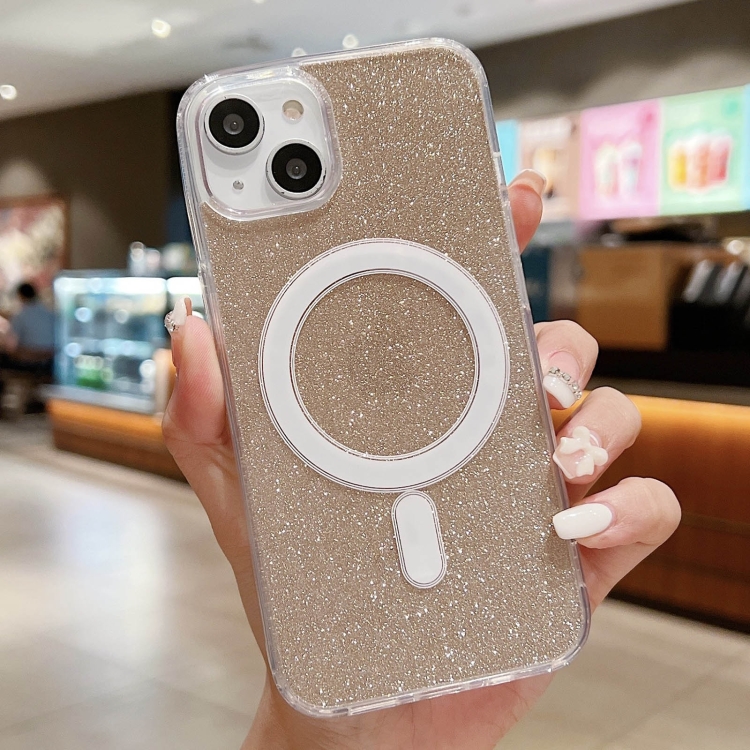 

For iPhone 14 Acrylic Transparent Glitter MagSafe Phone Case(Gold)