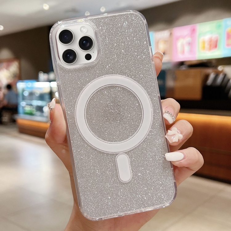 

For iPhone 14 Pro Acrylic Transparent Glitter MagSafe Phone Case(Silver)