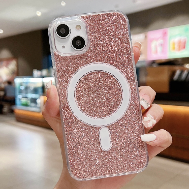 

For iPhone 13 Acrylic Transparent Glitter MagSafe Phone Case(Pink)