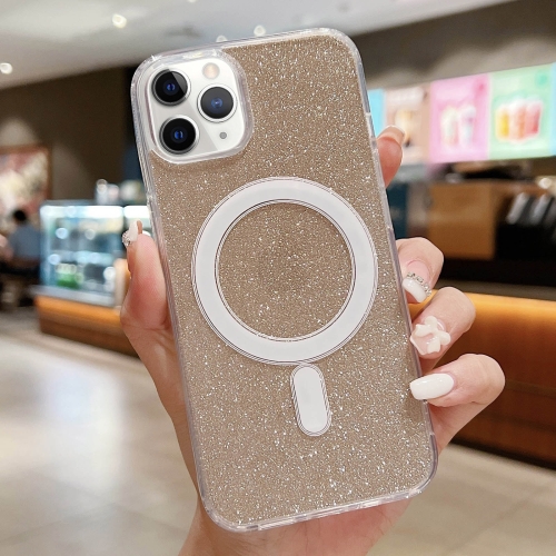 

For iPhone 11 Pro Max Acrylic Transparent Glitter MagSafe Phone Case(Gold)