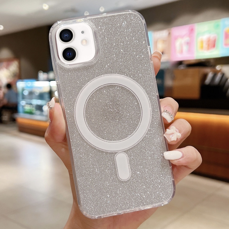 

For iPhone 11 Acrylic Transparent Glitter MagSafe Phone Case(Silver)