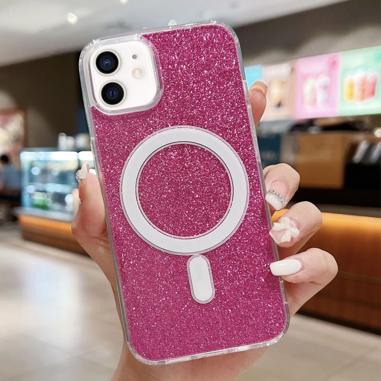 

For iPhone 11 Acrylic Transparent Glitter MagSafe Phone Case(Rose Red)