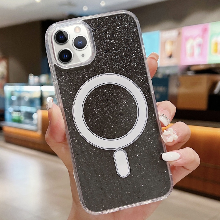 

For iPhone 11 Pro Acrylic Transparent Glitter MagSafe Phone Case(Black)