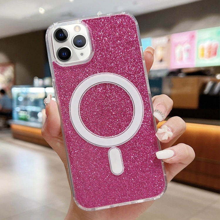 

For iPhone 11 Pro Acrylic Transparent Glitter MagSafe Phone Case(Rose Red)