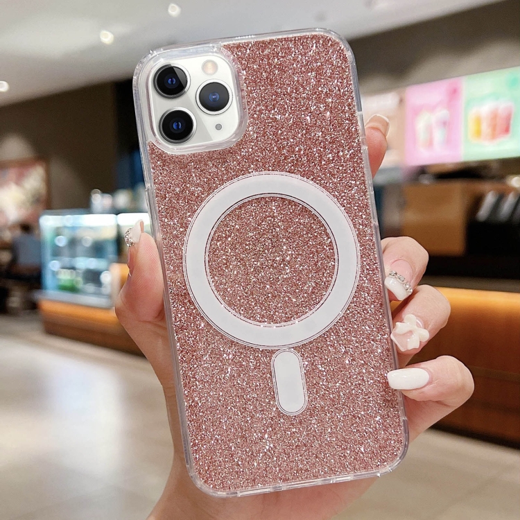 

For iPhone 11 Pro Acrylic Transparent Glitter MagSafe Phone Case(Pink)