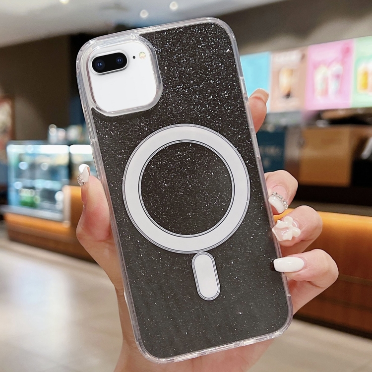 

For iPhone 8 Plus / 7 Plus Acrylic Transparent Glitter MagSafe Phone Case(Black)