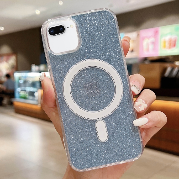 

For iPhone 8 Plus / 7 Plus Acrylic Transparent Glitter MagSafe Phone Case(Blue)