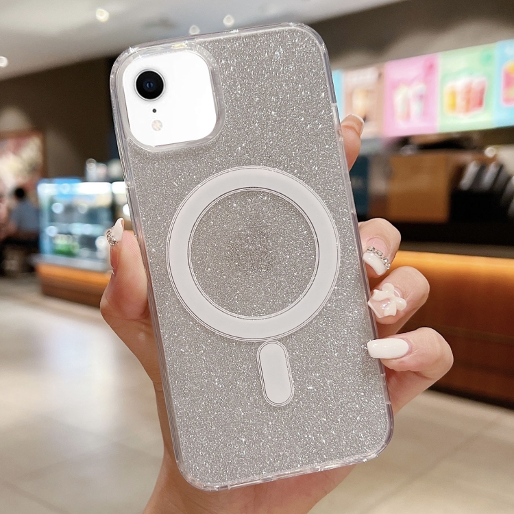 

For iPhone XR Acrylic Transparent Glitter MagSafe Phone Case(Silver)