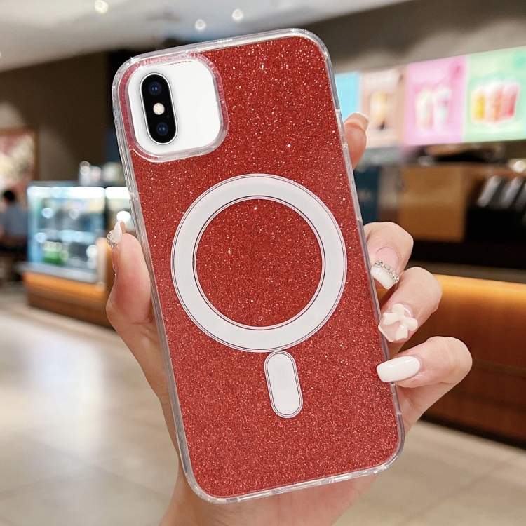 

For iPhone XS Max Acrylic Transparent Glitter MagSafe Phone Case(Red)