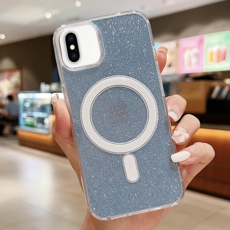 

For iPhone XS Max Acrylic Transparent Glitter MagSafe Phone Case(Blue)