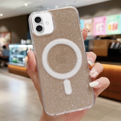 

For iPhone 16 Plus Acrylic Transparent Glitter MagSafe Phone Case(Gold)