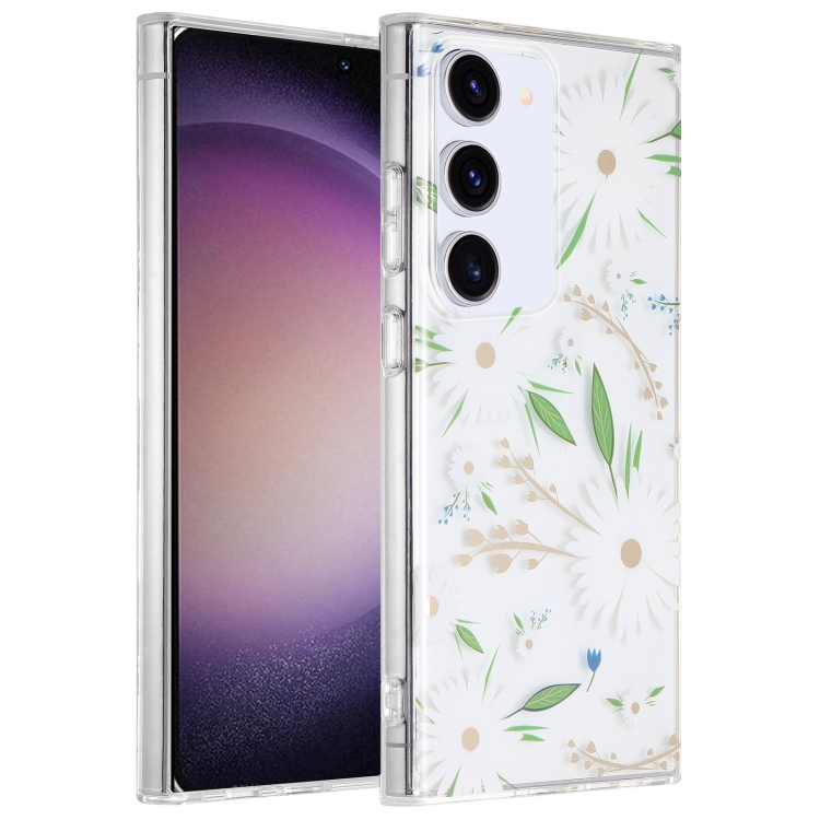 

For Samsung Galaxy S23 5G Dual-side Laminating IMD PC Hybrid TPU Phone Case(White Daisy)