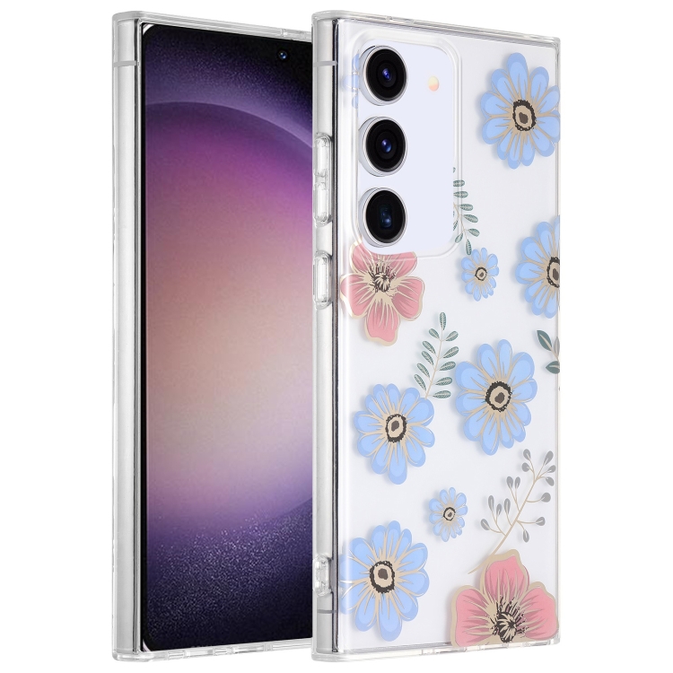 

For Samsung Galaxy S23 5G Dual-side Laminating IMD PC Hybrid TPU Phone Case(Blue Flower)