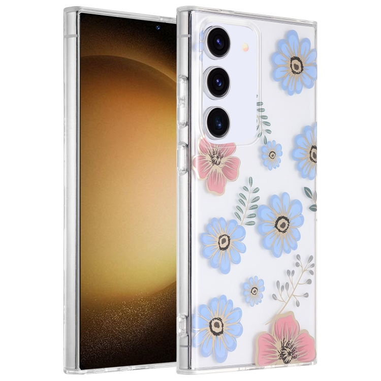 

For Samsung Galaxy S23+ 5G Dual-side Laminating IMD PC Hybrid TPU Phone Case(Blue Flower)