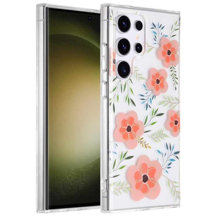 

For Samsung Galaxy S23 Ultra 5G Dual-side Laminating IMD PC Hybrid TPU Phone Case(Orange Flowers)