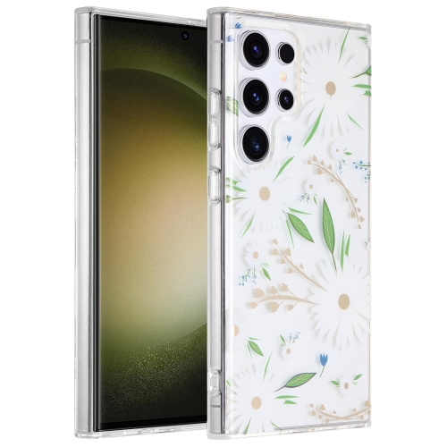 

For Samsung Galaxy S23 Ultra 5G Dual-side Laminating IMD PC Hybrid TPU Phone Case(White Daisy)