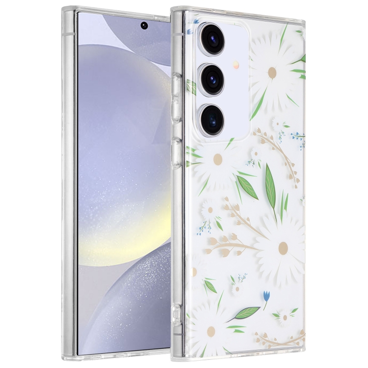 

For Samsung Galaxy S24+ 5G Dual-side Laminating IMD PC Hybrid TPU Phone Case(White Daisy)