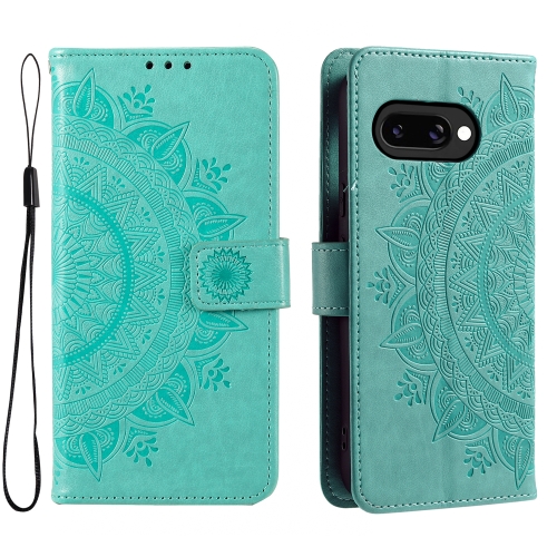 

For Google Pixel 9a Totem Flower Embossed Leather Phone Case with Lanyard(Green)