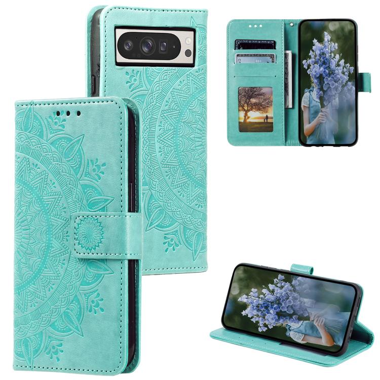 

For Google Pixel 10 Pro XL Totem Flower Embossed Leather Phone Case with Lanyard(Green)