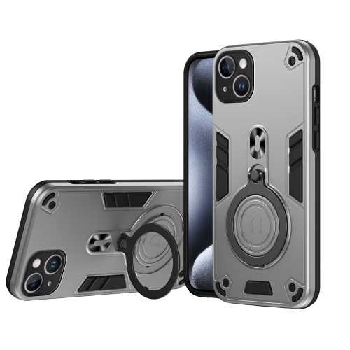 

For iPhone 14 Plus Metal Ring 360 Degree Rotating Holder PC Hybrid TPU Phone Case(Silver Grey)