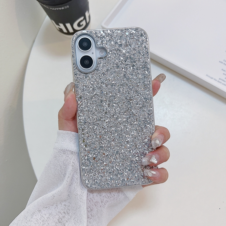 

For iPhone 16 Plus Glitter Powder Shockproof TPU Phone Case(Silver)