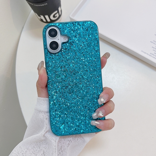 

For iPhone 16 Glitter Powder Shockproof TPU Phone Case(Blue)