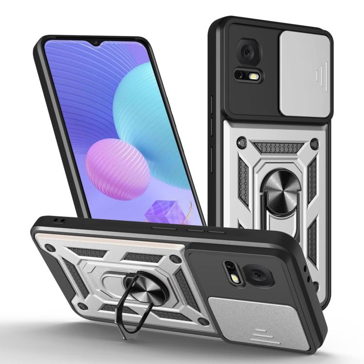 

For TCL 405 / 406 / 408 Sliding Camera Cover Design TPU+PC Phone Case(Silver)