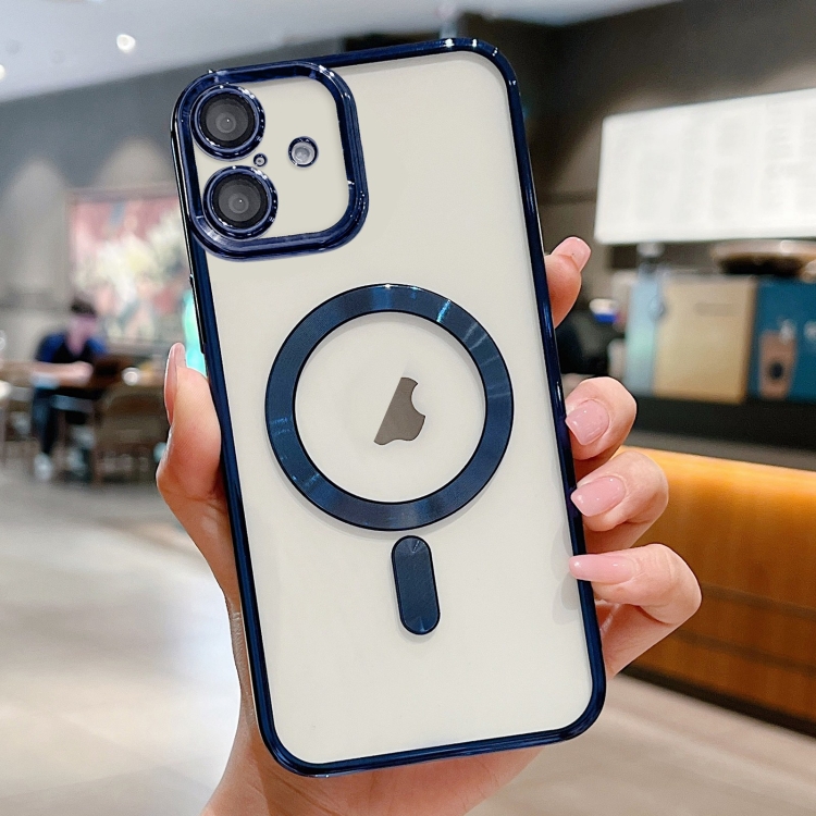 

For iPhone 16 Plus Electroplating MagSafe Phone Case(Dark Blue)