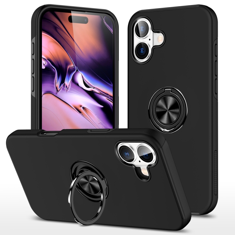 

For iPhone 16 Plus PC + TPU Magnetic Phone Case with Invisible Ring Holder(Black)