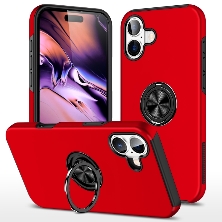 

For iPhone 16 Plus PC Hybrid TPU Magnetic Ring Holder Phone Case(Red)