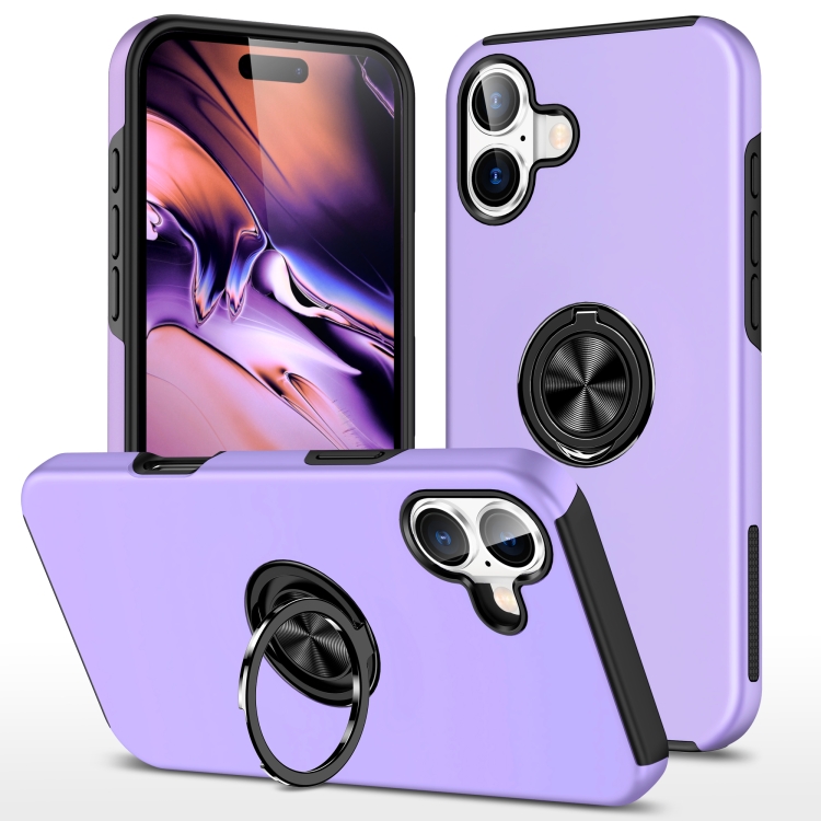 

For iPhone 16 Plus PC + TPU Magnetic Phone Case with Invisible Ring Holder(Purple)