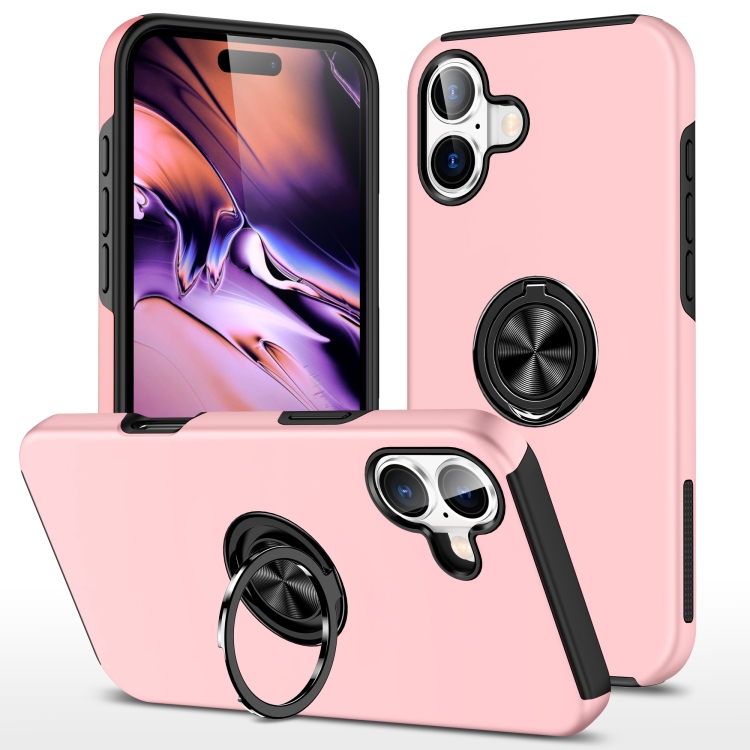 

For iPhone 16 PC + TPU Magnetic Phone Case with Invisible Ring Holder(Rose Gold)